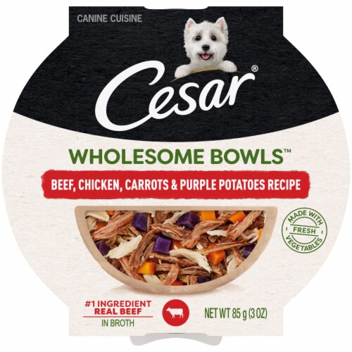 Cesar Wholesome Bowls Beef Chicken Purple Potatoes Wet Dog Food Perspective: front