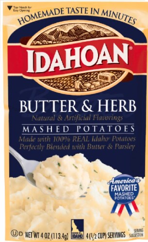 Idahoan® Butter & Herb Mashed Potatoes Pouch Perspective: front