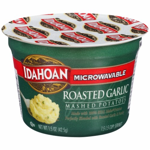 Idahoan Roasted Garlic Mashed Potato Cups Case Sale Perspective: front
