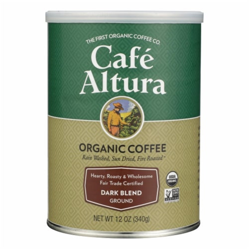 Cafe Altura - 100% Organic Fair Trade Dark Blend Coffee - Case of 6 - 12 oz Perspective: front