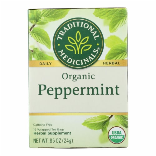 Traditional Medicinals Organic Peppermint Herbal Tea - Caffeine Free - Case of 6 - 16 Bags Perspective: front