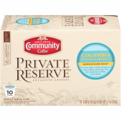 Community Coffee Private Reserve Colombia Single Serve Coffee Cups Case Perspective: front