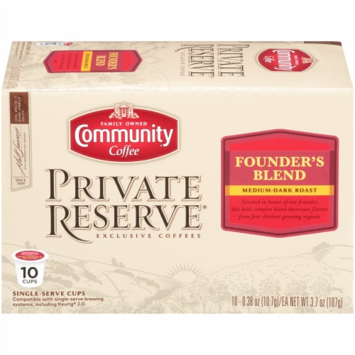 Community Coffee Private Reserve Founders Blend Medium-Dark Roast Single-Serve Coffee Cups Perspective: front