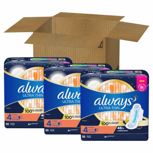 Always Ultra Thin Overnight Pads with Wings, 3 pk / 50 ct - Pay Less Super  Markets