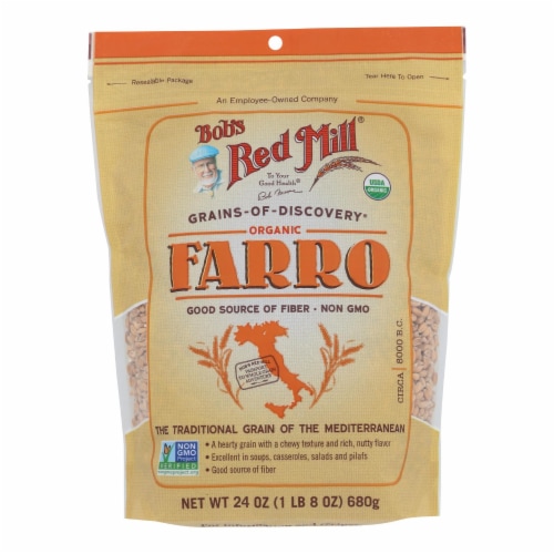Bob's Red Mill Organic Farro, one case of four 24oz pouches Perspective: front