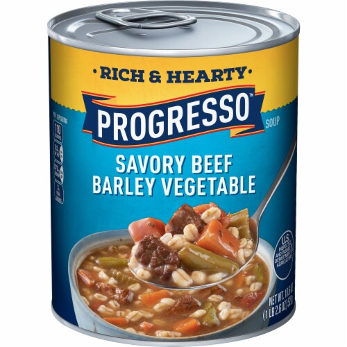 Progresso™ Rich & Hearty Savory Beef Barley Vegetable Soup Case 12 Cans / 18.6 oz Perspective: front