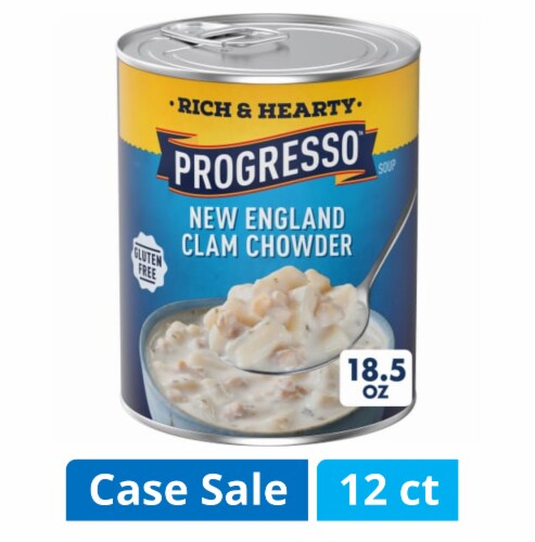 Progresso™ Rich & Hearty New England Clam Chowder Canned Soup Case Perspective: front