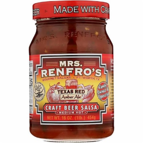 Mrs. Renfro's  Texas Red Amber Ale Craft Beer Salsa Medium Hot 16oz (Pack of 6) Perspective: front