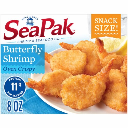 Seapak Oven Crispy Butterfly Shrimp, Breaded Seafood, Case of 8 boxes, 8 oz Perspective: front