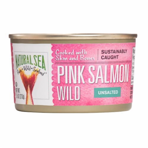 Natural Sea Wild Pink Salmon, Unsalted - Case of 12 - 7.5 OZ Perspective: front