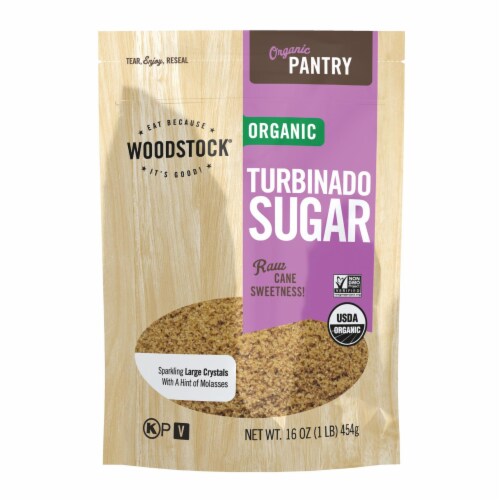 Woodstock Organic Turbinado Sugar - Case of 12 - 16 OZ Perspective: front
