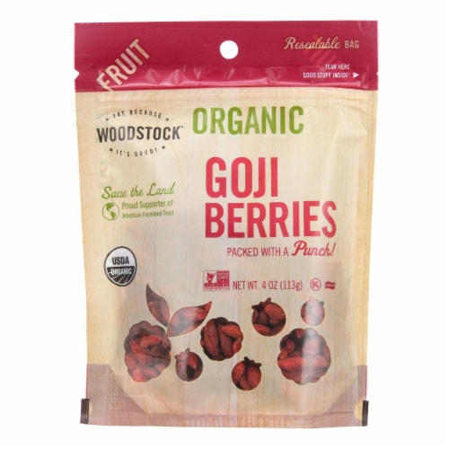 Woodstock - Organic Goji Berries - Case of 8 - 4 oz. Perspective: front