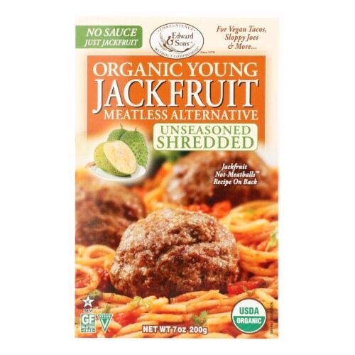 Edward & Sons Unseasoned Shredded Organic Young Jackfruit Meatless Alternative-Case of 6-7oz Perspective: front
