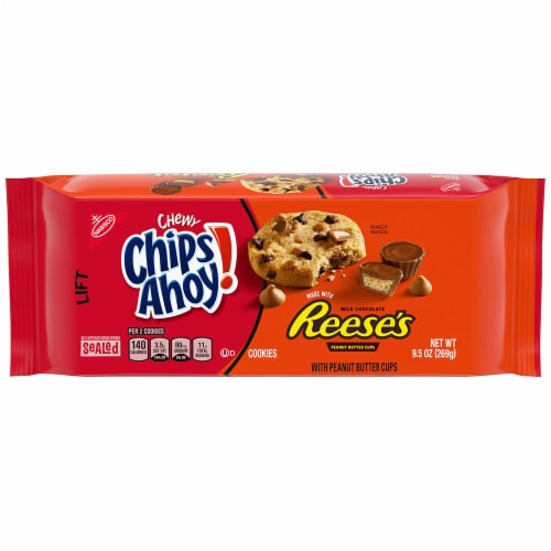 Nabisco Chips Ahoy Reeses Chewy Chocolate Chip Cookie, 9.5 Ounce -- 12 per case. Perspective: front
