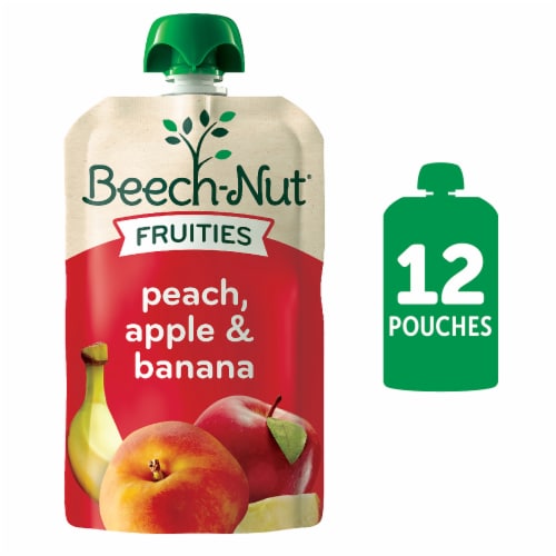Beech-Nut Fruit on the Go Peach Apple Bananan Baby Food Pouches Perspective: front