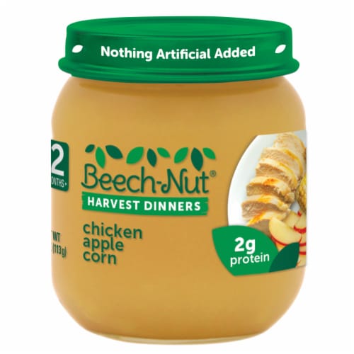 Beech-Nut Chicken Apple Corn Harvest Dinners Stage 2 Baby Food Perspective: front