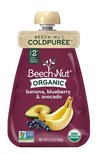 Beech-Nut Organic Banana Blueberry & Avocado Stage 2 Baby Food Case Perspective: front