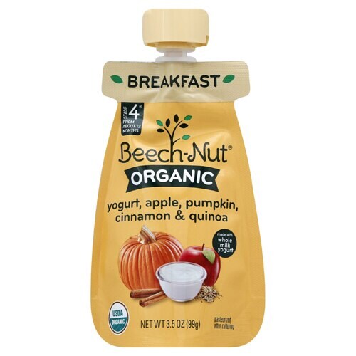 Beech-Nut Organic Yogurt Apple Pumpkin Cinnamon & Quinoa Stage 4 Baby Food Case Perspective: front