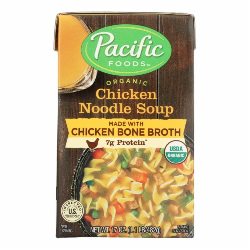 Pacific Foods Organic Chicken Noodle Soup with Chicken Bone Broth Perspective: front