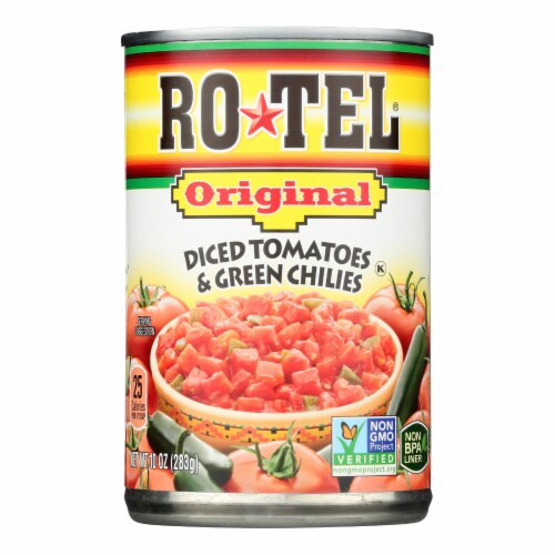 ROTEL Original Diced Tomatoes and Green Chilies, 10 oz. (Pack of 24) Perspective: front