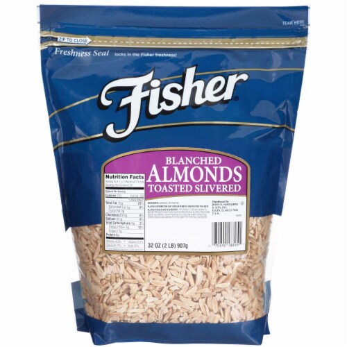 Fisher Blanched Slivered Toasted Almonds, 32 Ounce -- 3 per case. Perspective: front