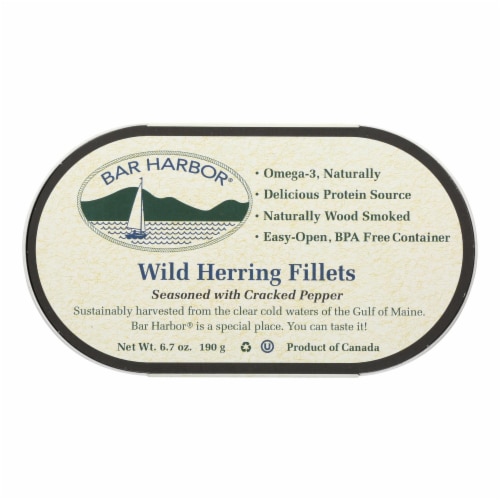 Bar Harbor Wild Herring Fillets Seasoned With Cracked Pepper, 6.7 Oz. Can Perspective: front