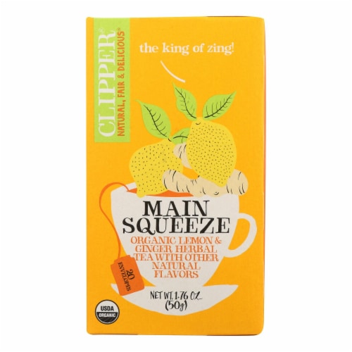 Clipper Main Squeeze Organic Lemon & Ginger Herbal Tea, 1.76 oz (Pack of 6) Perspective: front