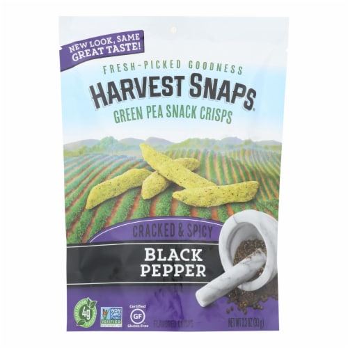 Harvest Snaps Cracked & Spicy Black Pepper Green Pea Snack Crisps - Case of 12 - 3.3 oz Perspective: front