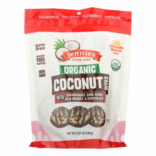 Jennies Coconut Bites - Organic - Cranberry Goji - Case of 6 - 5.25 oz Perspective: front