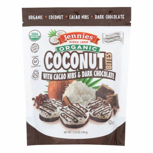 Jennies Coconut Bites - Organic - Cacao Chocolate - Case of 6 - 5.25 oz Perspective: front