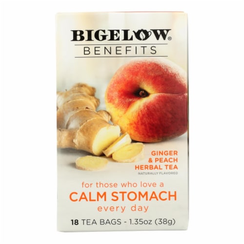 Bigelow Benefits Calm Stomach Ginger & Peach Herbal Tea Perspective: front
