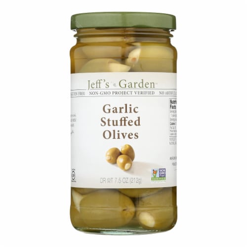 Jeff's Natural - Garlic Stuffed Olives - Case of 6 - 7.5 oz. Perspective: front