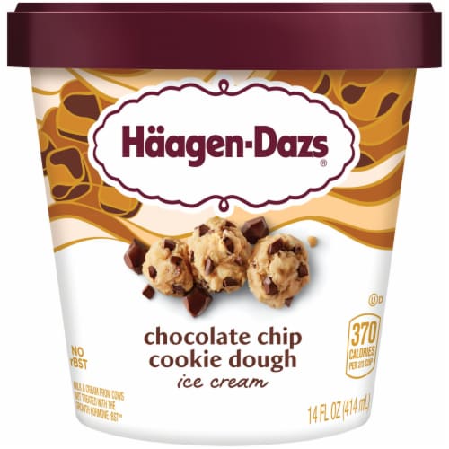 Haagen Dazs, Chocolate Chip Cookie Dough Ice Cream, Pint (8 Count) Perspective: front