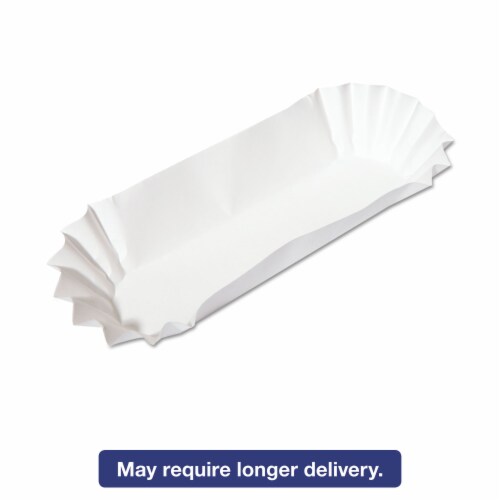 Fluted Hot Dog Trays, 6 x 2 x 2, White, Paper, 500/Sleeve, 6 Sleeves/Carton