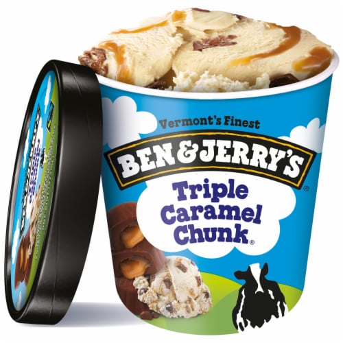 Ben & Jerry's, Triple Caramel Chunk Frozen Dessert, Pint (8 Count) Perspective: front