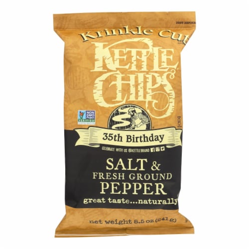 Kettle Brand Potato Chips, Krinkle Cut Salt & Fresh Ground Pepper Kettle Chips, 8.5 Oz Perspective: front