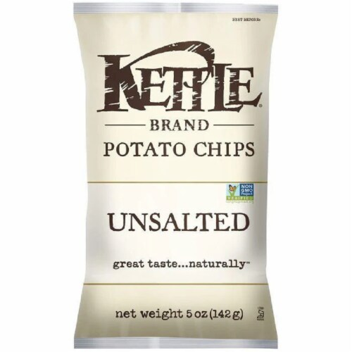 Kettle Brand Unsalted Potato Chips 5 Oz Bag (Pack of 15) Perspective: front