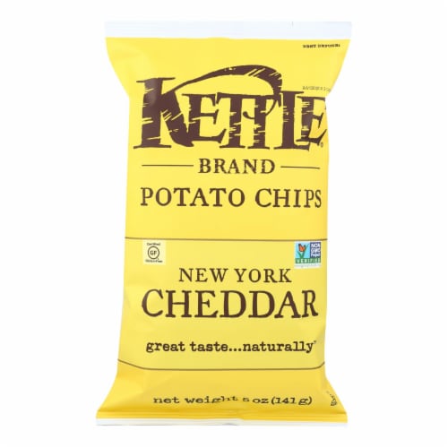 Kettle Brand Potato Chips - New York Cheddar - Case of 15 - 5 oz. Perspective: front
