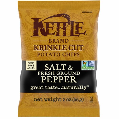 Kettle Krinkle Cut Salt and Fresh Ground Pepper Potato Chips - 2 oz. bag, 6 per case Perspective: front