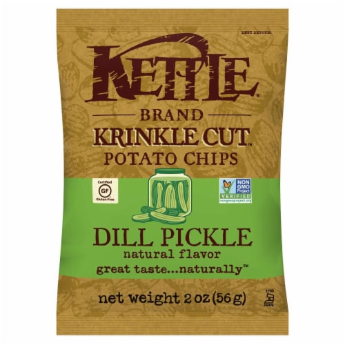 Kettle Brand Gourmet Potato Chips, Dill Pickle, 2.0 Oz. Bag, (24 Count) Perspective: front