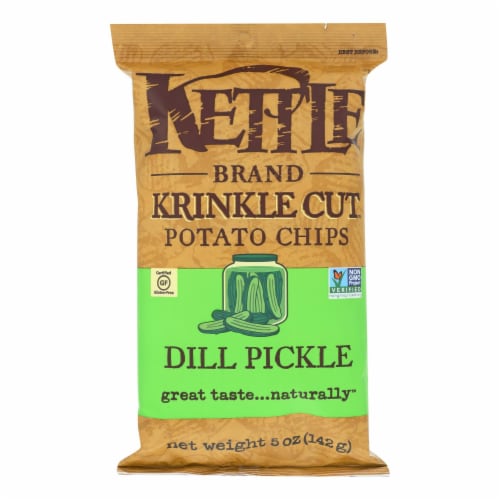 Kettle Brand Krinkle Cut Potato Chips - Dill Pickle - Case of 15 - 5 oz. Perspective: front