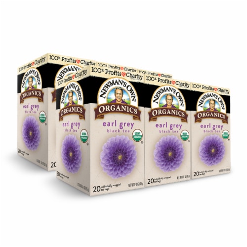Newman's Own Organic Earl Grey Tea with 20 Individually Wrapped Tea Bags Per Box (6 Pack) Perspective: front