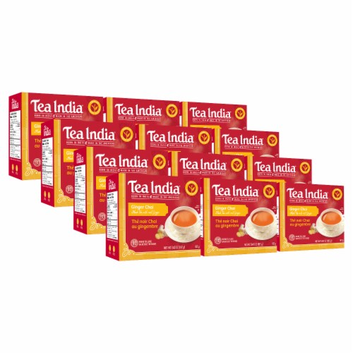 Tea India Ginger Chai Black Tea with Real Ginger with 80 Round Teabags Pack of 12 Perspective: front