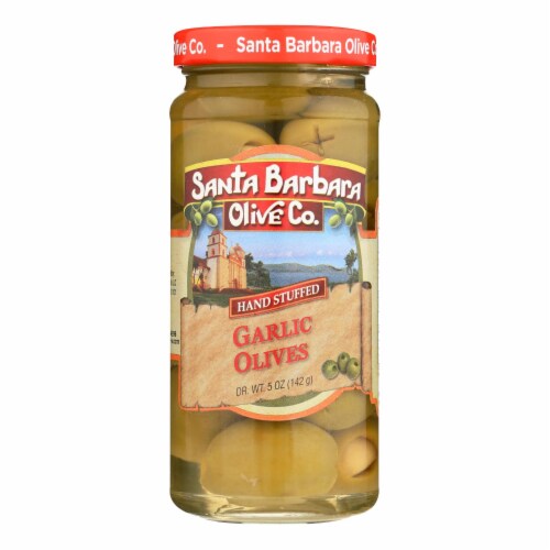 Santa Barbara Hand Stuffed Garlic Olives - Case of 6 - 5 OZ Perspective: front