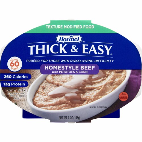 Thick & Easy Purees Thickened Food Beef with Potatoes & Corn 7 oz Tray 7 Ct Perspective: front
