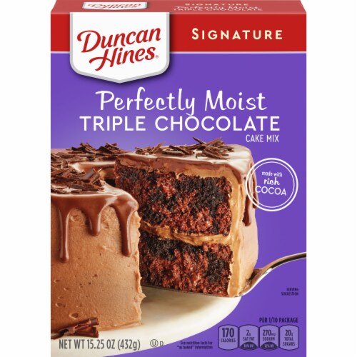 Duncan Hines Signature Perfectly Moist Triple Chocolate Cake Mix Case Sale Perspective: front
