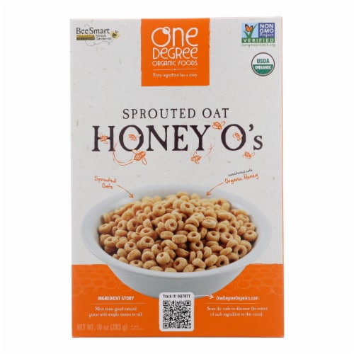 One Degree Organic Foods Cereal - Sprouted Oat Honey O'S - Case of 6 - 10 oz. Perspective: front