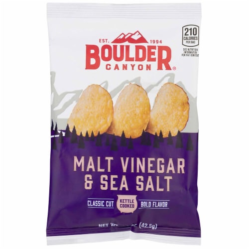 Malt Vinegar and Sea Salt Kettle Cooked Potato Chips - 1.5 oz. bag, 55 per case Perspective: front