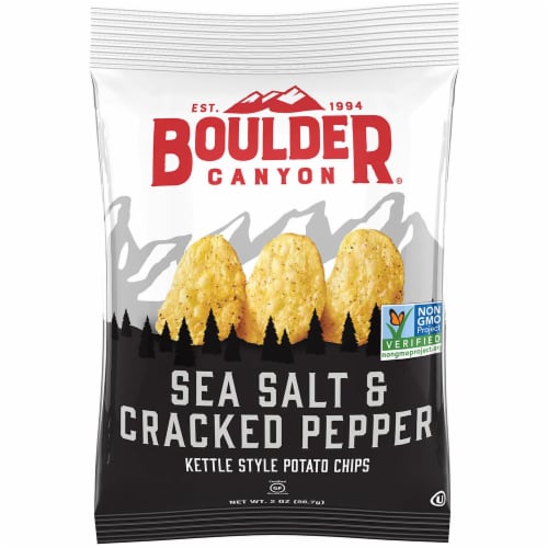 Boulder Canyon, Sea Salt & Cracked Pepper Kettle Cooked Potato Chips, 2.0 oz. (8 count) Perspective: front