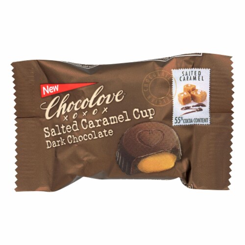 Chocolove Xoxox - Cup - Salted Caramel - Dark Chocolate - Case of 50 - .6 oz Perspective: front